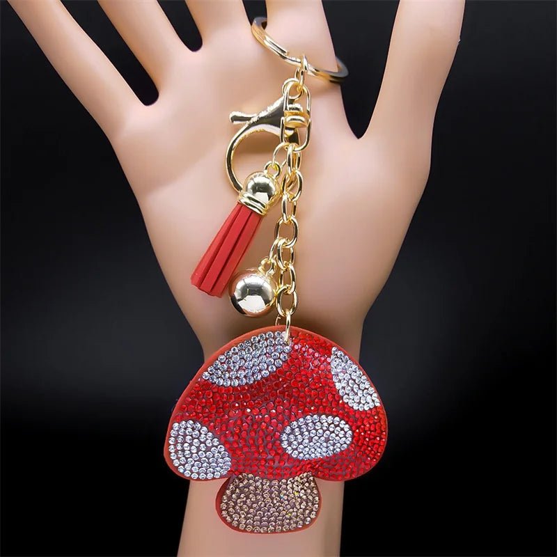 Mushroom Charm Keychain with Red Tassel