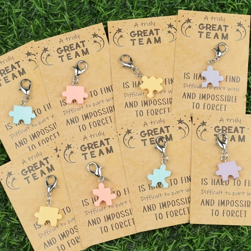 8-Piece Puzzle Keychain Set in Zinc Alloy