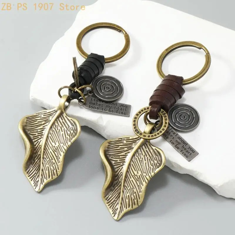 Bag Charm Keychain with Pendant Detail, Leather Strap and Vintage Gold-Tone Ring Styling for Bags 55KA