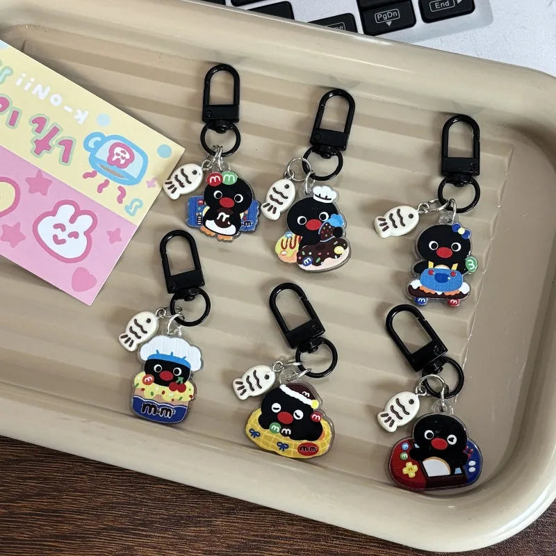 Cartoon Penguin Acrylic Keychain with Matte Black Hardware
