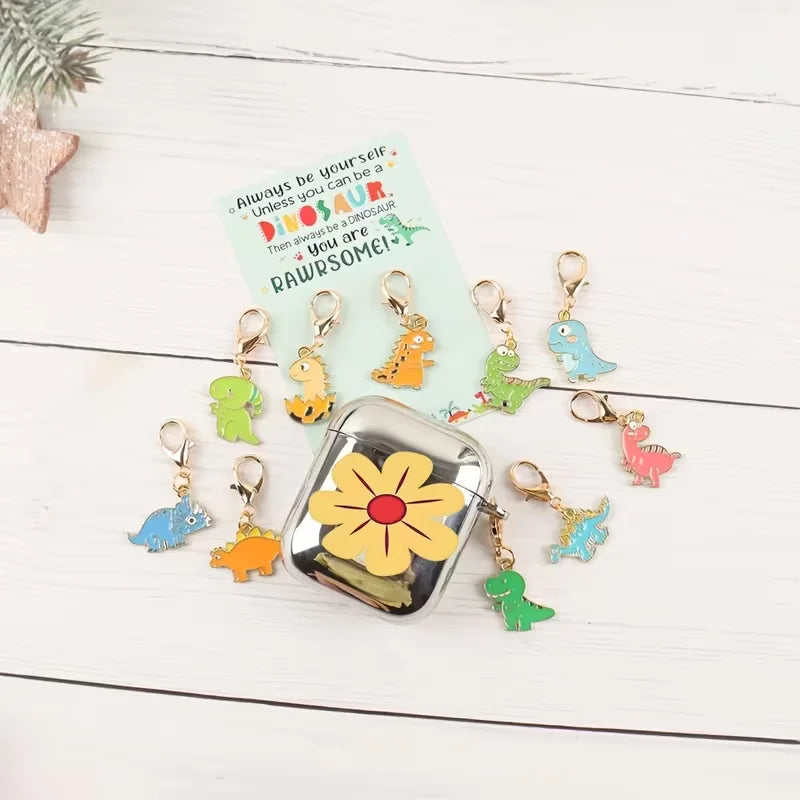 Zinc Alloy Dinosaur Keychain Set with Cards, 10-Pack