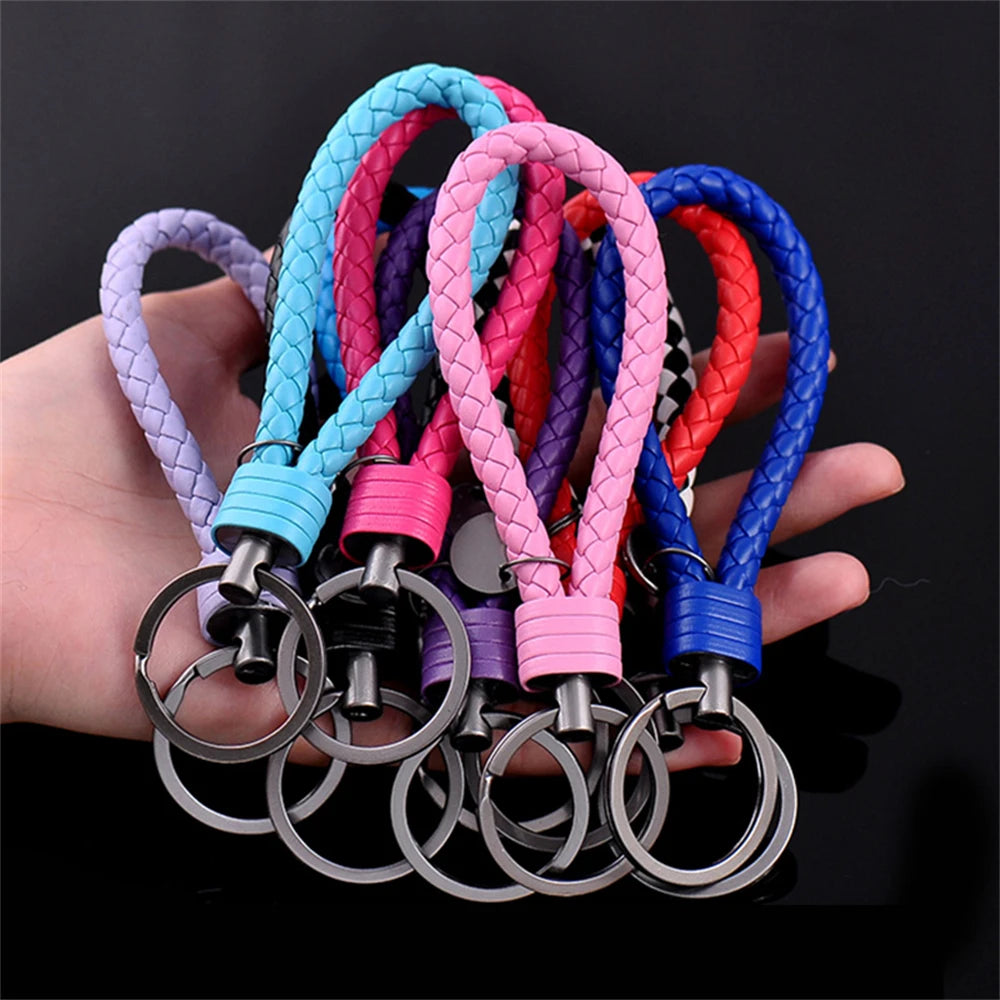 Braided PU Leather Keychain with O-Ring Buckle
