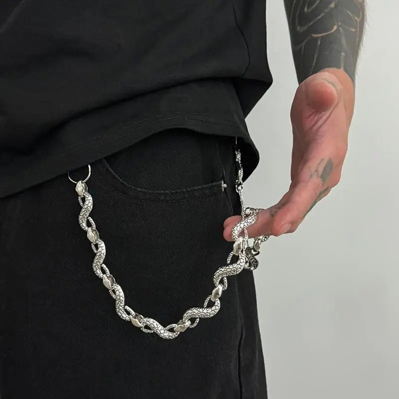Snake Shape Keychain Minimalist Trendy Jeans Belt Chain Men Couple Jewelry for Office Casual Wear Gift