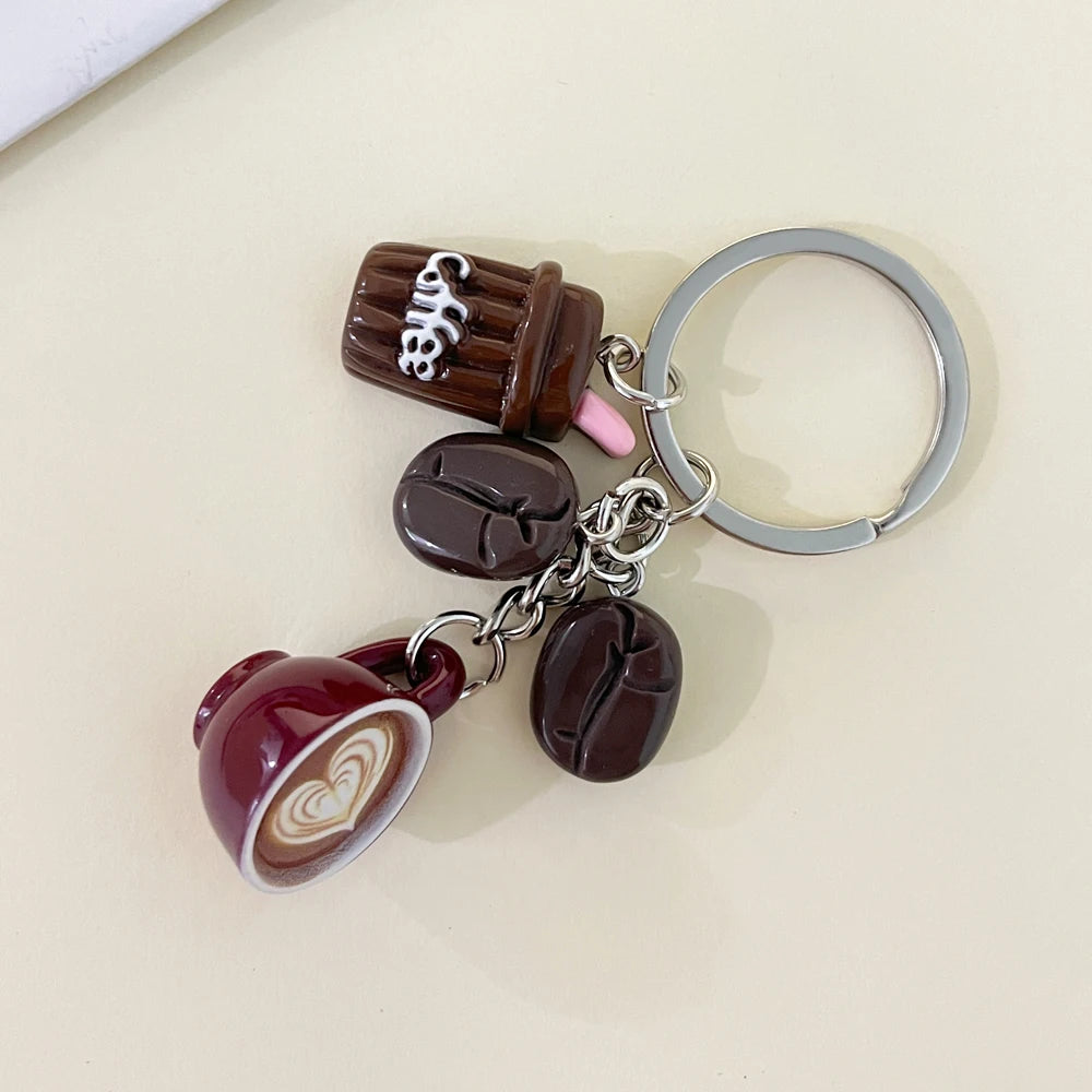 Coffee Cup and Bean Novelty Charm Keychain