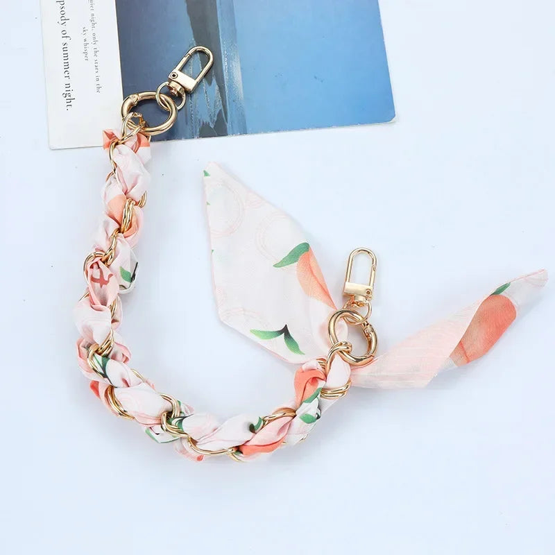 Mobile Phone Chain Key Chain Creative Hand Chain New Woven Silk Scarf Double Buckle Mobile Phone Lanyard Wrist Strap