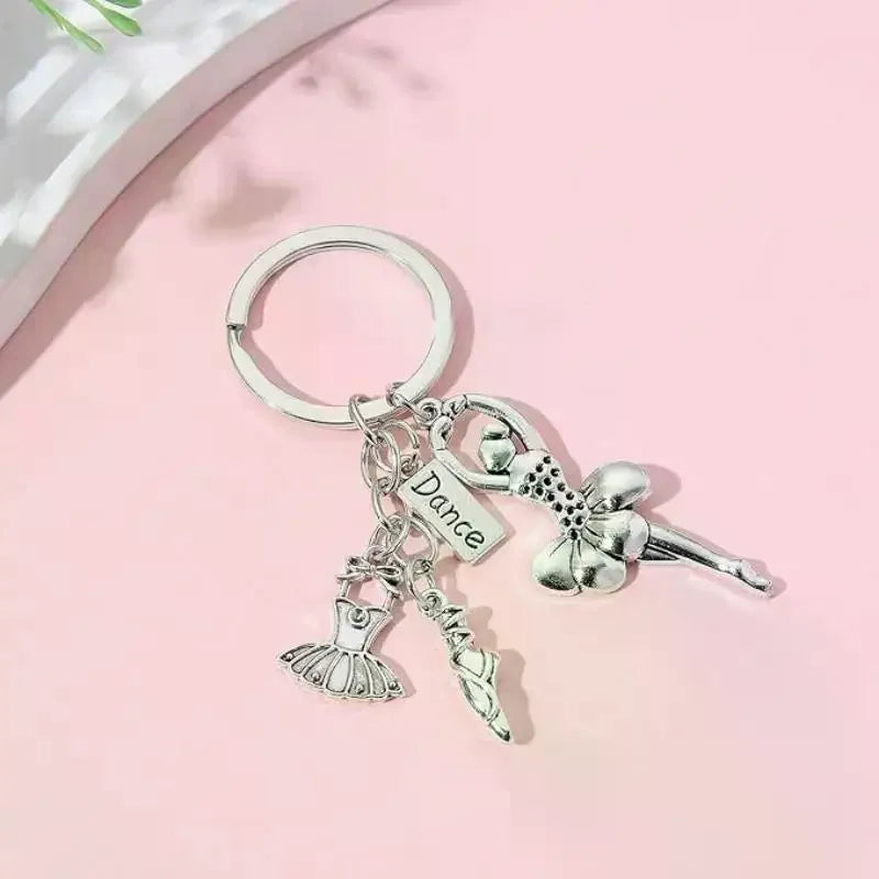 Ballet Dancer Charm Keychain with Engraved Tag