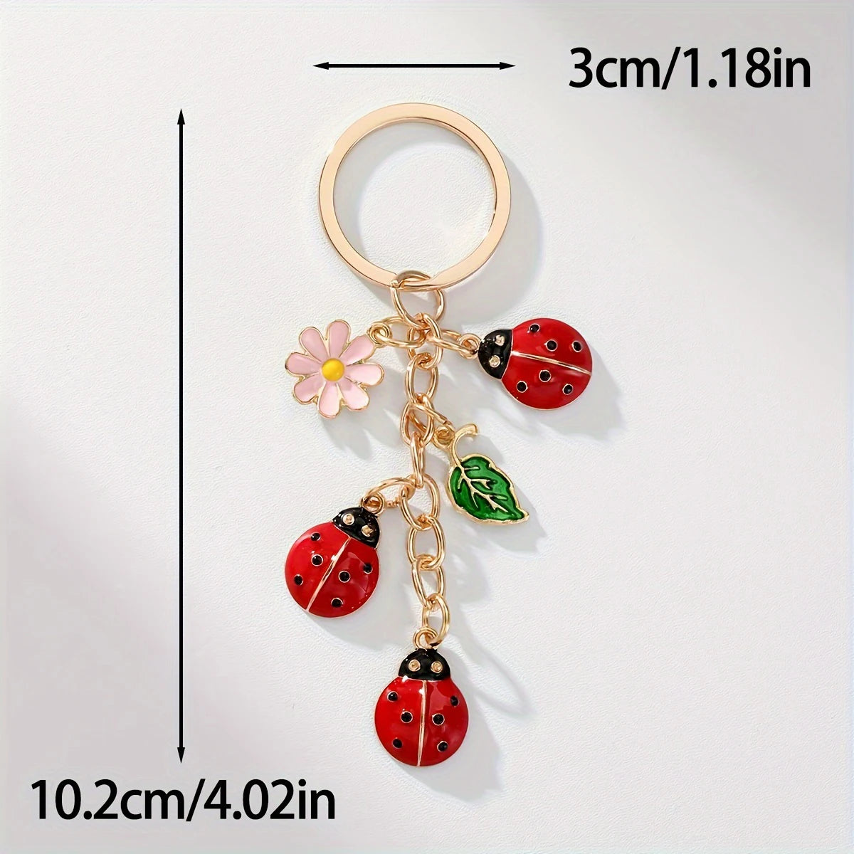 Enamel Ladybug and Flower Charm Keychain