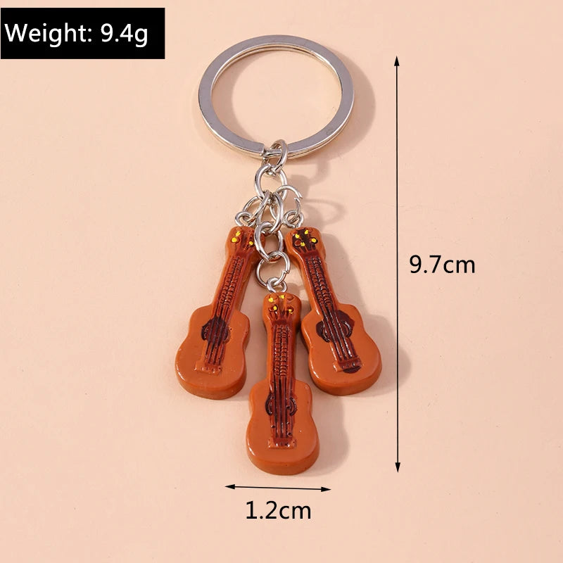 Guitar Keychain with Silver-Plated Finish