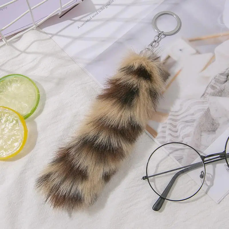 Faux Fur Animal Tail Keychain with Split Ring