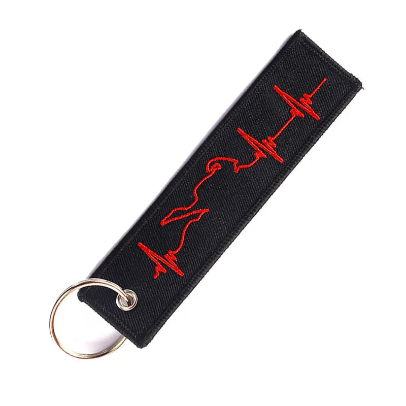 Biker Heartbeat Embroidered Keychain
