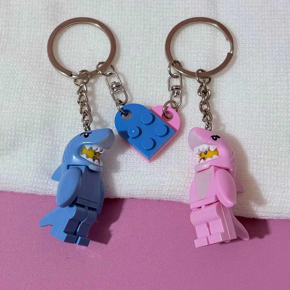 Matching Magnetic Shark Keychain Handmade Shark Suit Guy Key Ring with Czech Glass Beads Cute Couple Gift for Her & Him