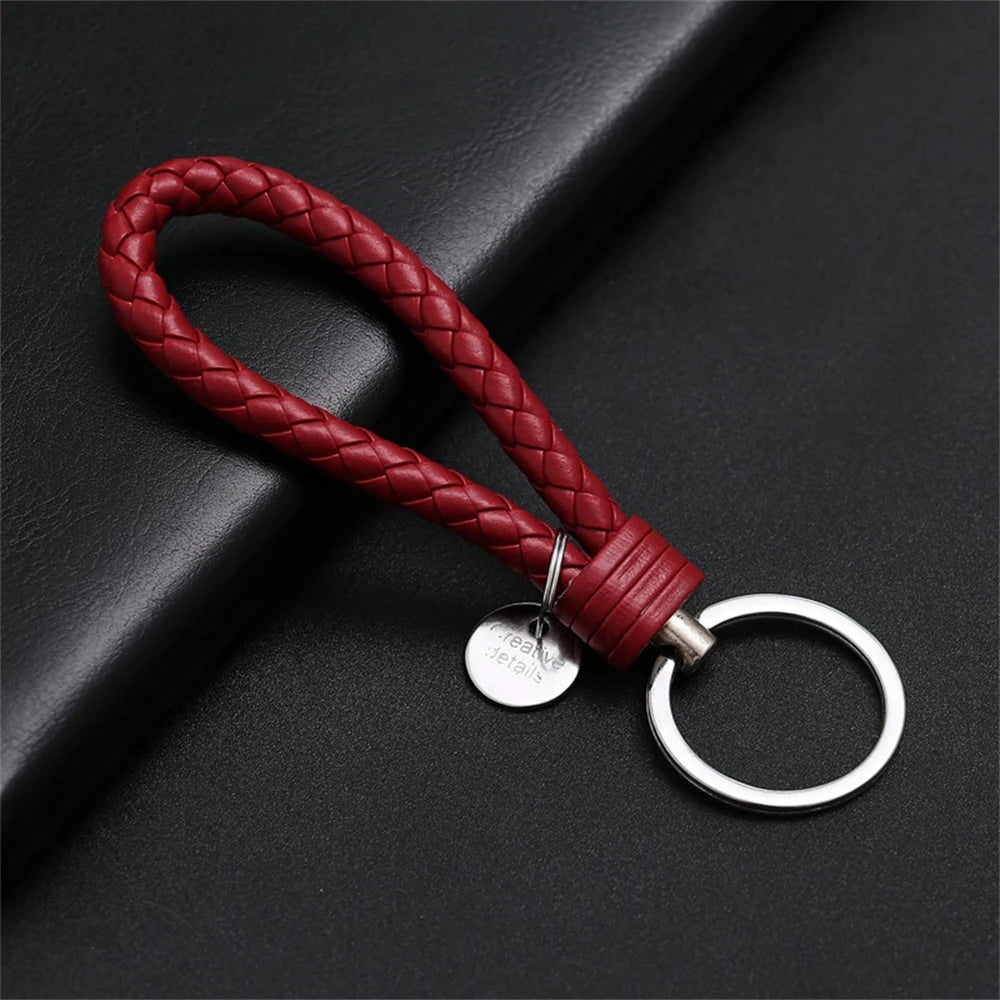 Braided PU Leather Keychain with Silver Buckle