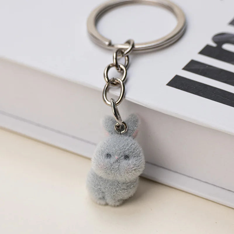 Flocked Rabbit Keychain Pendant