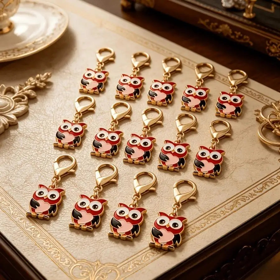1/5/10/20/50/100pcs Kawaii Owl Keychain Set - Red And Owl, Expressive Eyes, Durable Zinc Alloy, Perfect for Birthdays, Christmas