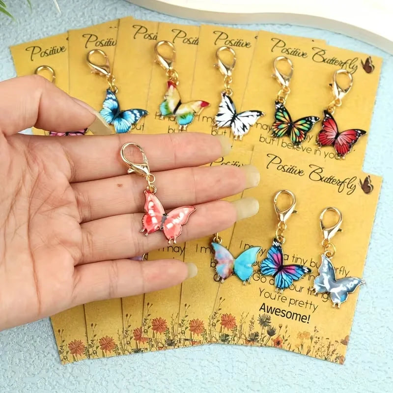 Cartoon Butterfly Keychain Set with Greeting Cards