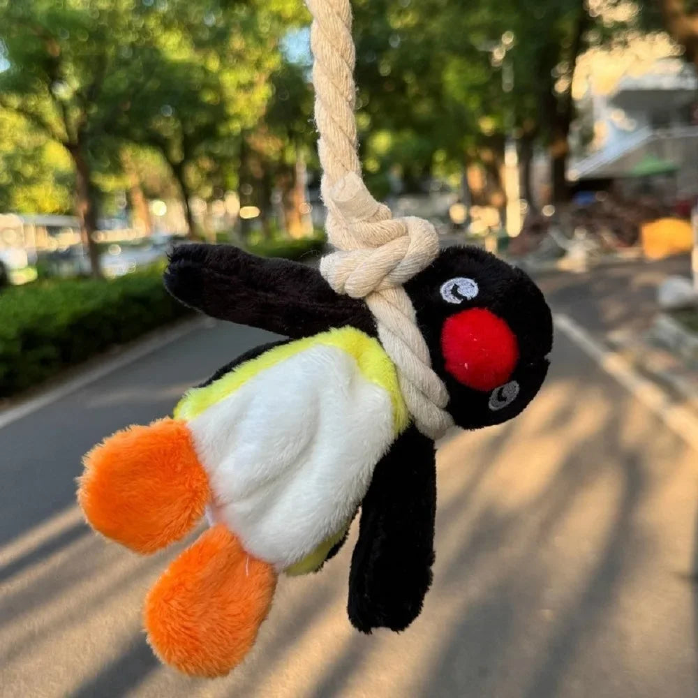 Penguin Plush Bag Charm with Twisted Rope Clip