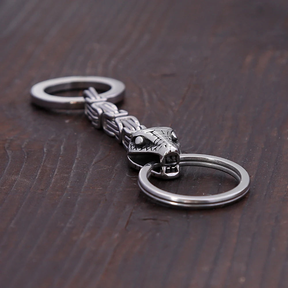 Vintage Nordic Viking Snake Keychain Men's Stainless Steel Unique Emperor Chain Keychain Fashion Jewelry Accessories Wholesale