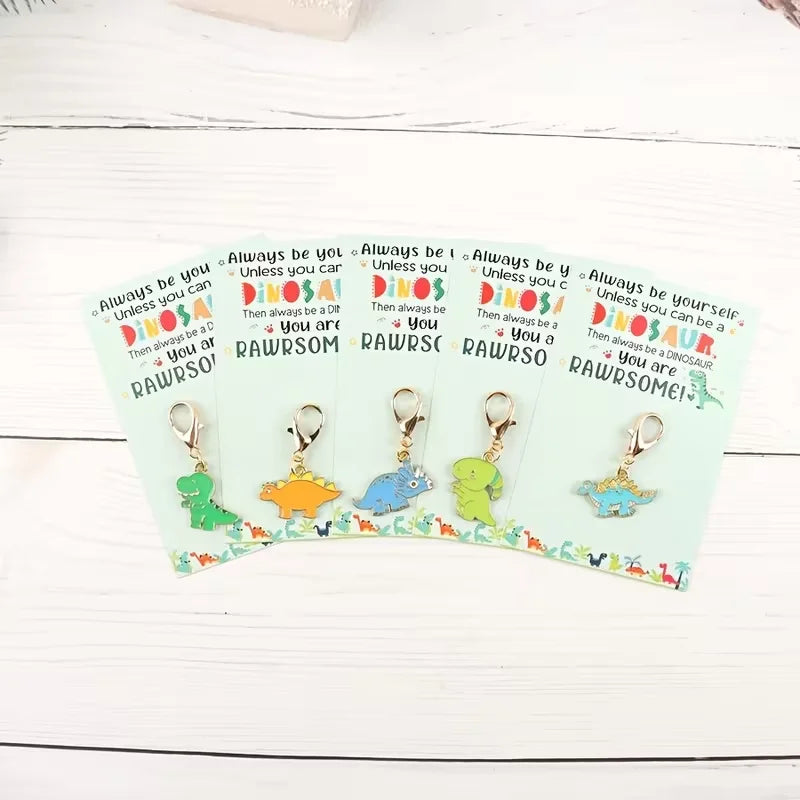 Zinc Alloy Dinosaur Keychain Set with Cards, 10-Pack