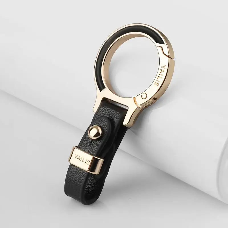 Button-Switch Keychain in Leather and Zinc Alloy